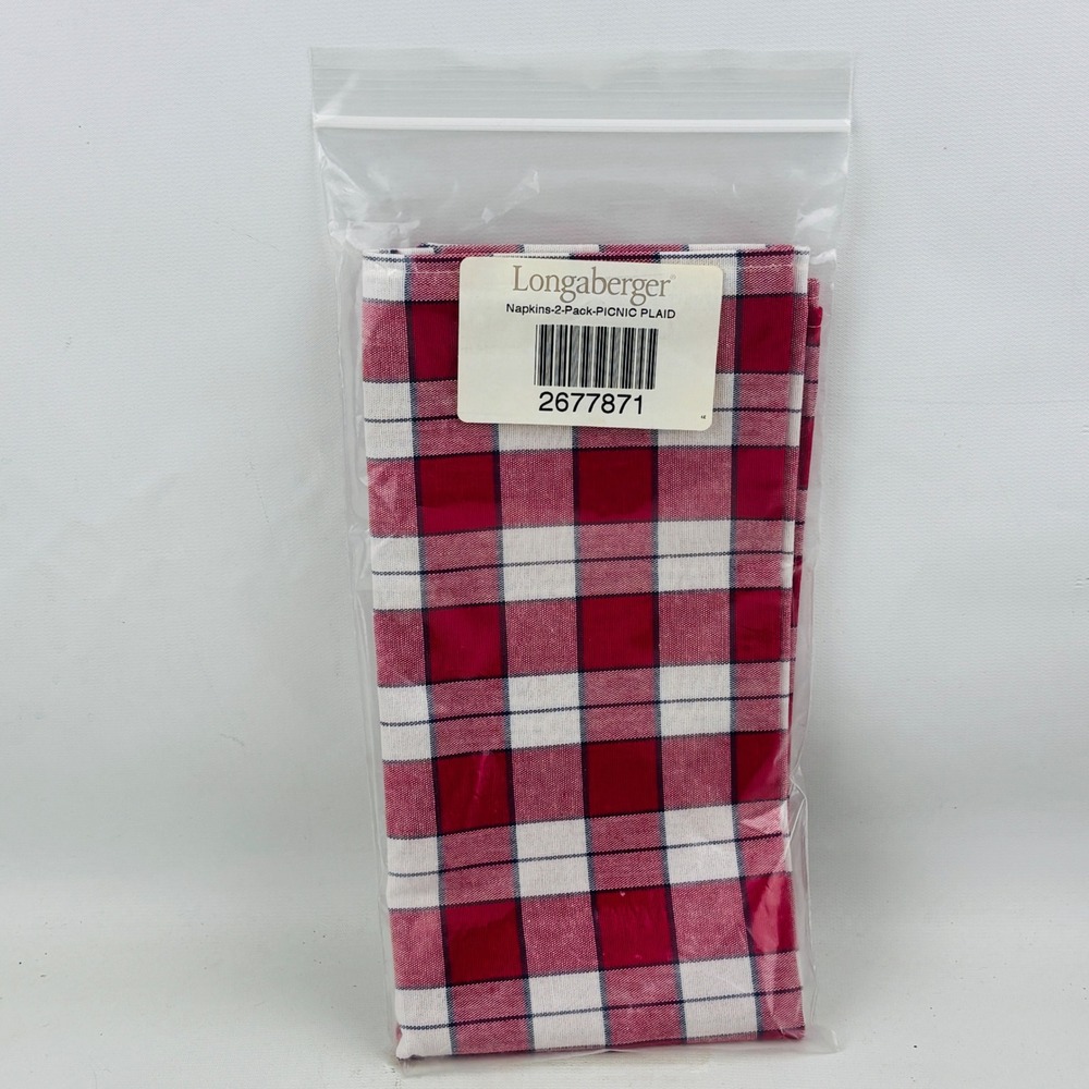 Longaberger Picnic Plaid Napkins 2 Pack Red White Checkered 2677871 Cotton USA